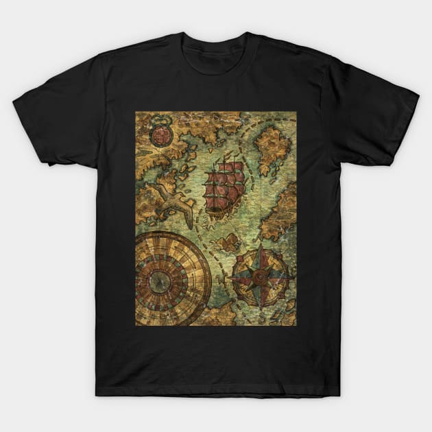 Old Fantasy Pirate Map. T-Shirt by Mystic Arts